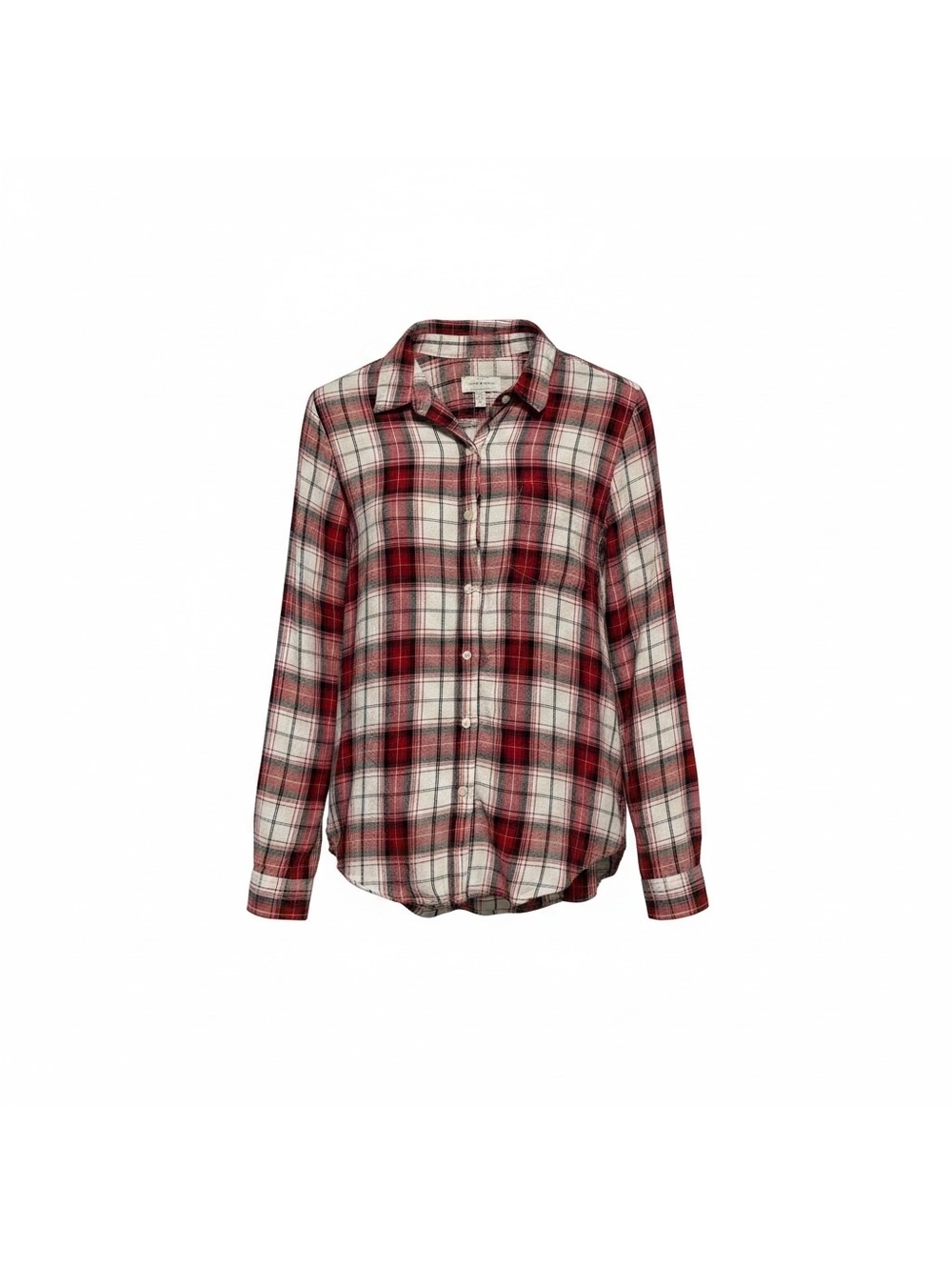 Lucky Brand Women's Red and White Plaid Button-Up Shirt Medium